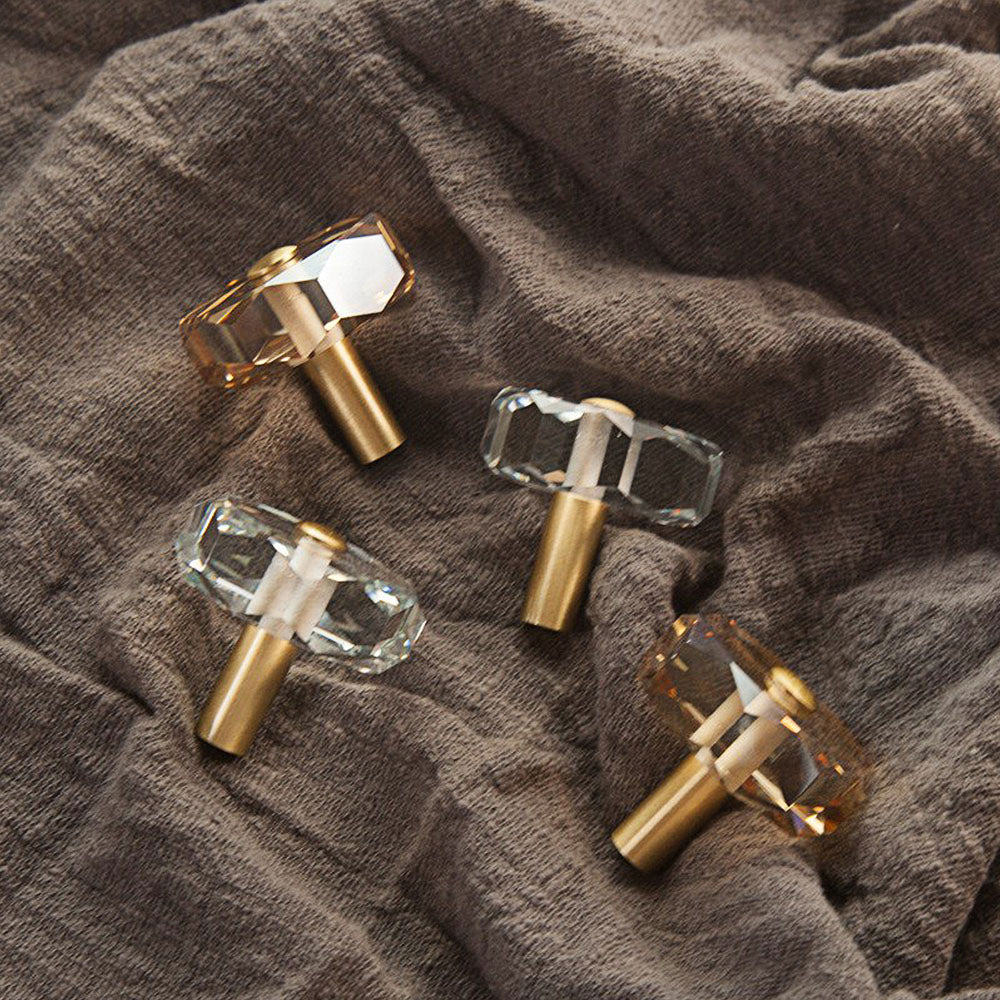 Faceted Crystal Cabinet Knobs with Brass Stem