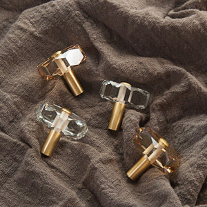 Faceted Crystal Cabinet Knobs with Brass Stem
