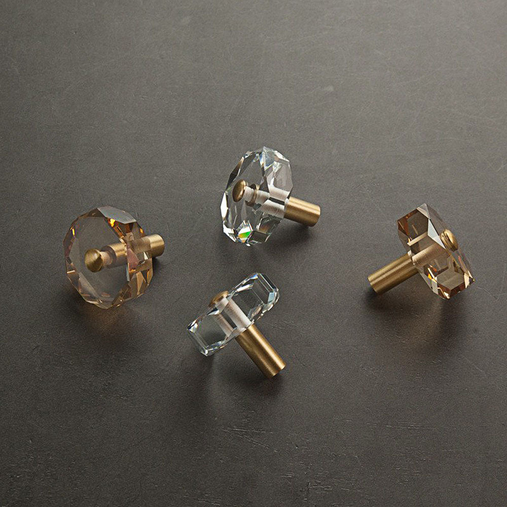 Faceted Crystal Cabinet Knobs with Brass Stem