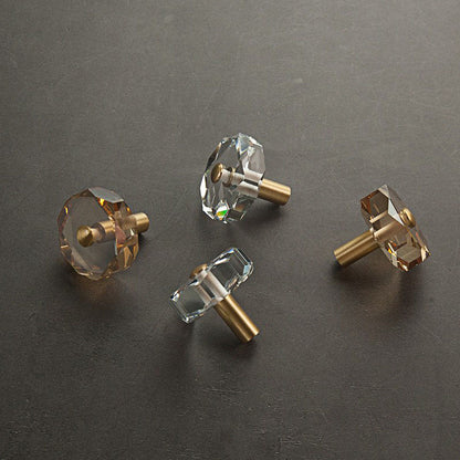 Faceted Crystal Cabinet Knobs with Brass Stem