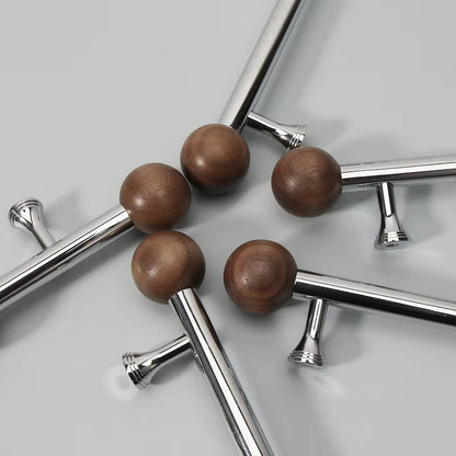 Chrome-Plated Brass and Walnut Cabinet Pulls and Knobs