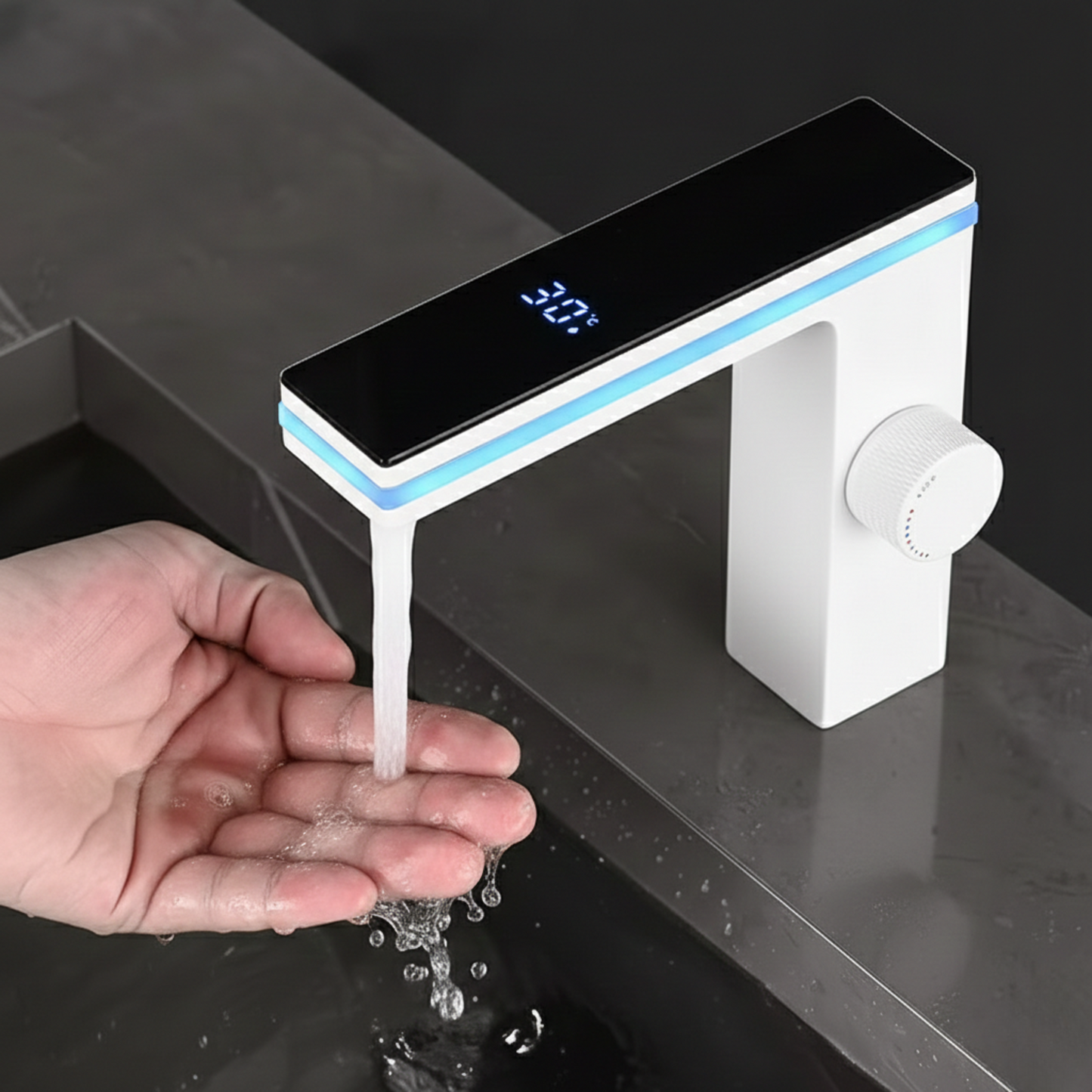 Lumira Digital Display Celsius Bathroom Basin Faucet with Intelligent LED, Single Hole Single Handle