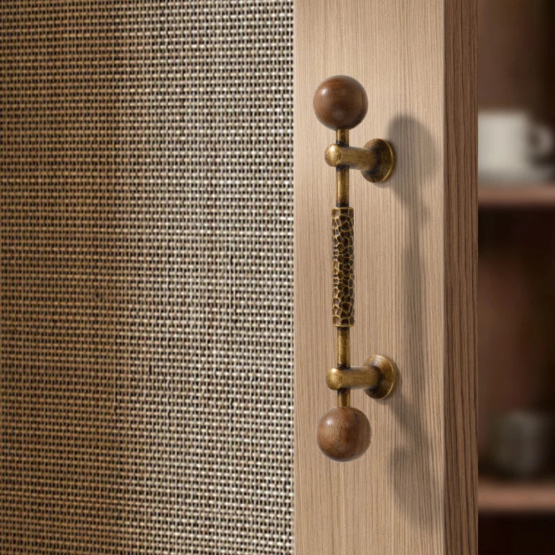Knurled Walnut and Brass Cabinet Pulls for Wardrobes
