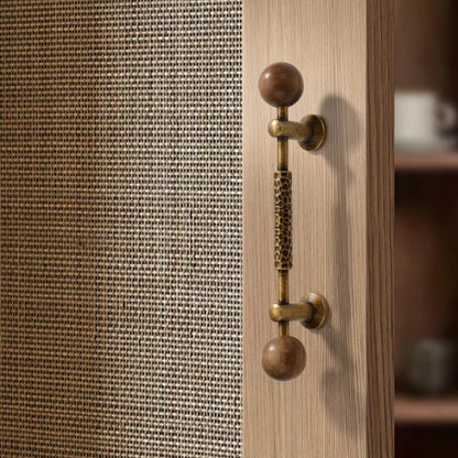 Knurled Walnut and Brass Cabinet Pulls for Wardrobes
