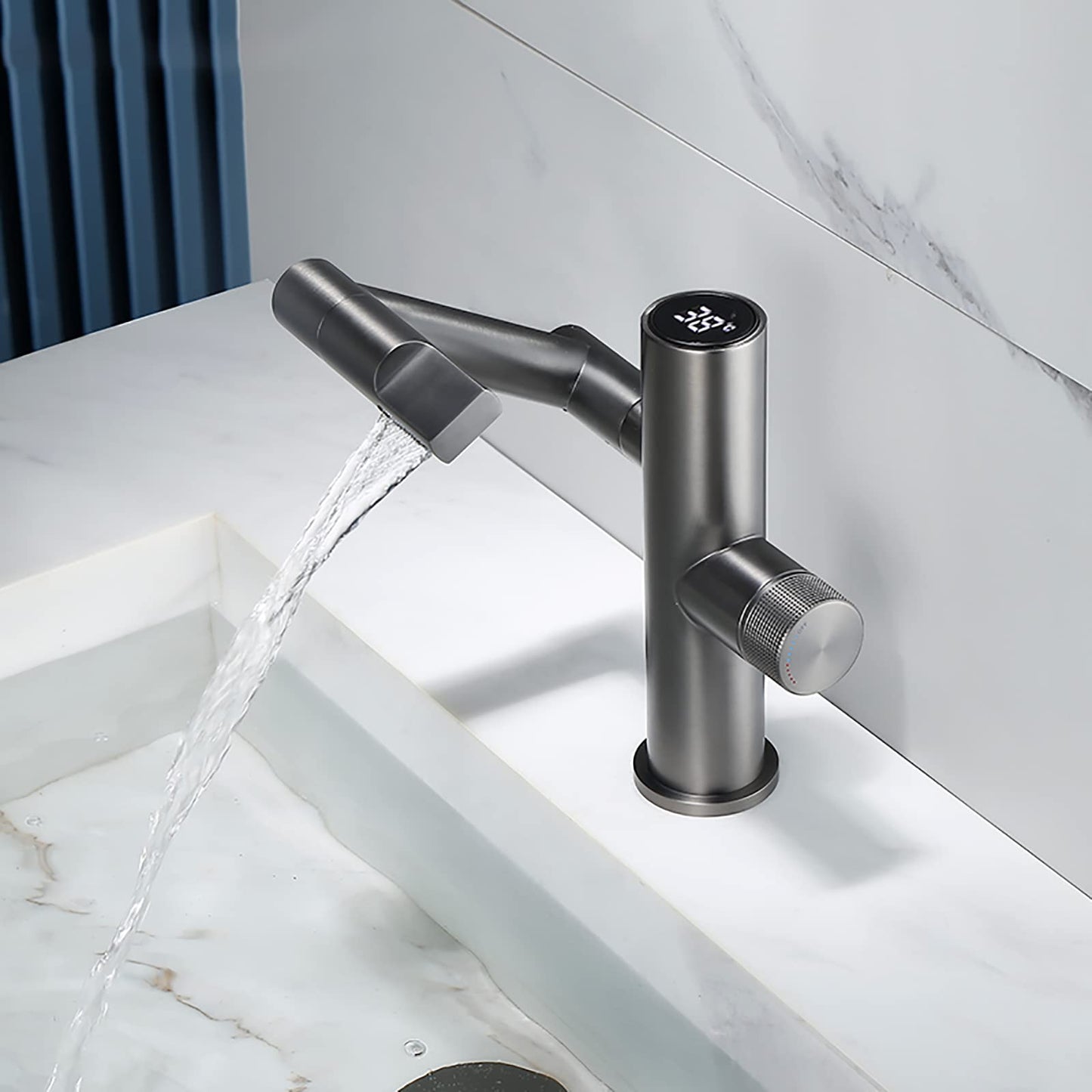 Luxora Modern Height-Adjustable Single-Handle Bathroom Sink Faucet with LED Temperature Display