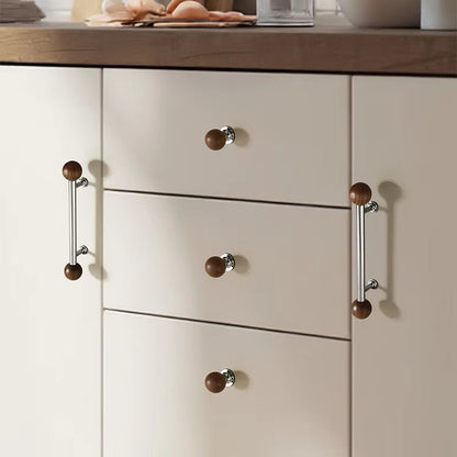 Chrome-Plated Brass and Walnut Cabinet Pulls and Knobs