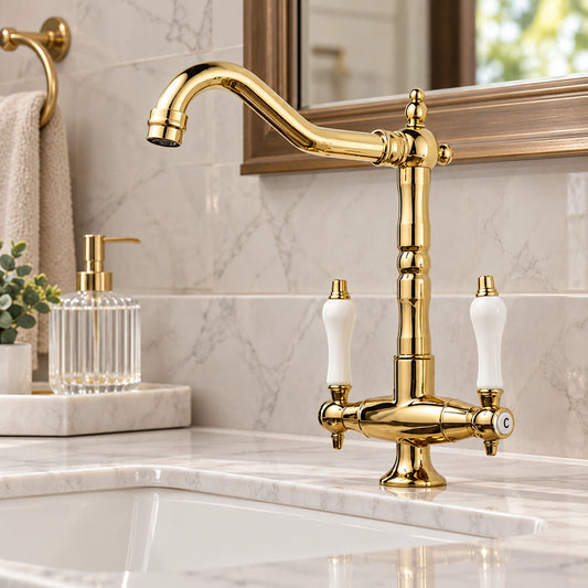 Orlena Vintage Two-Handle Single-Hole Swivel Bathroom Sink Faucet