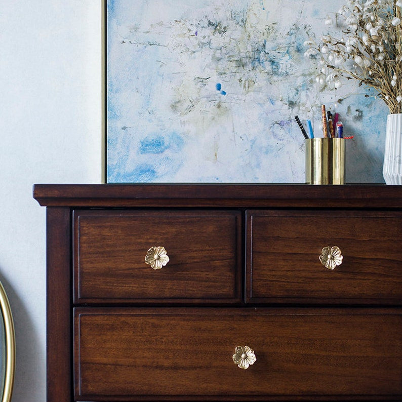 Solid Brass Sakura Flower Cabinet Knobs