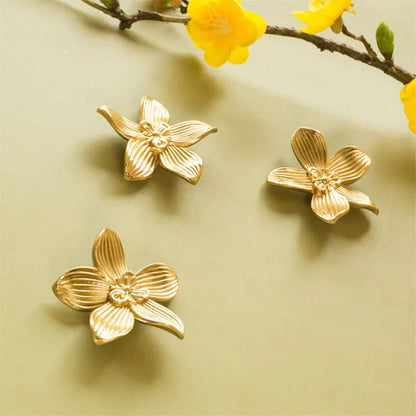 Large Solid Brass Flower Cabinet Knobs