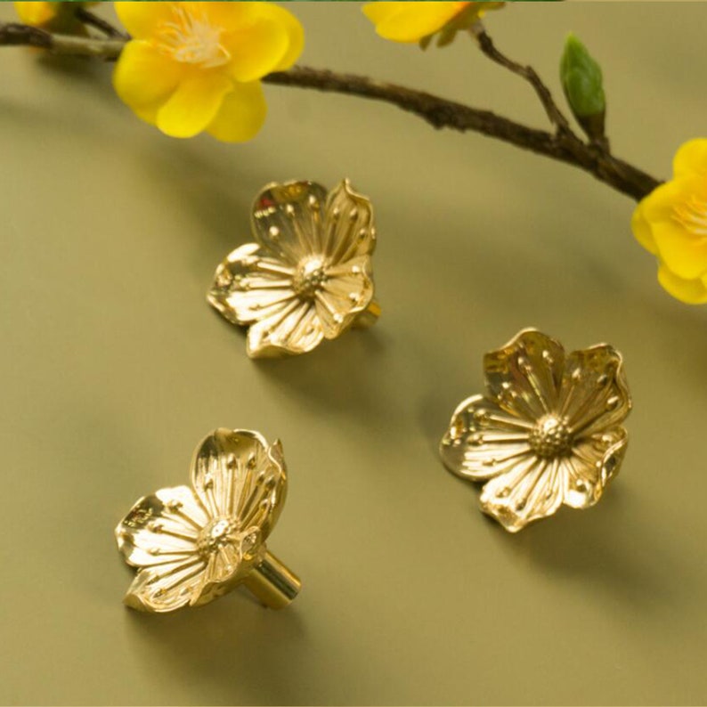 Solid Brass Sakura Flower Cabinet Knobs