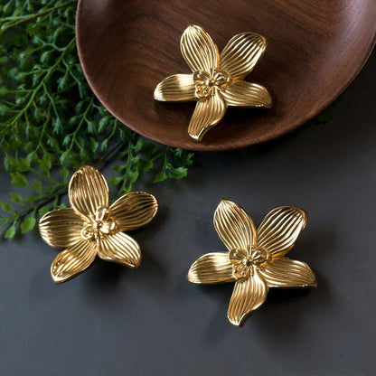 Large Solid Brass Flower Cabinet Knobs