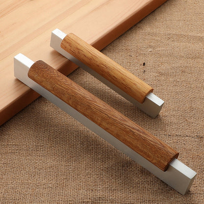 Modern Wood Cabinet Pulls with Black / Silver Metal Ends