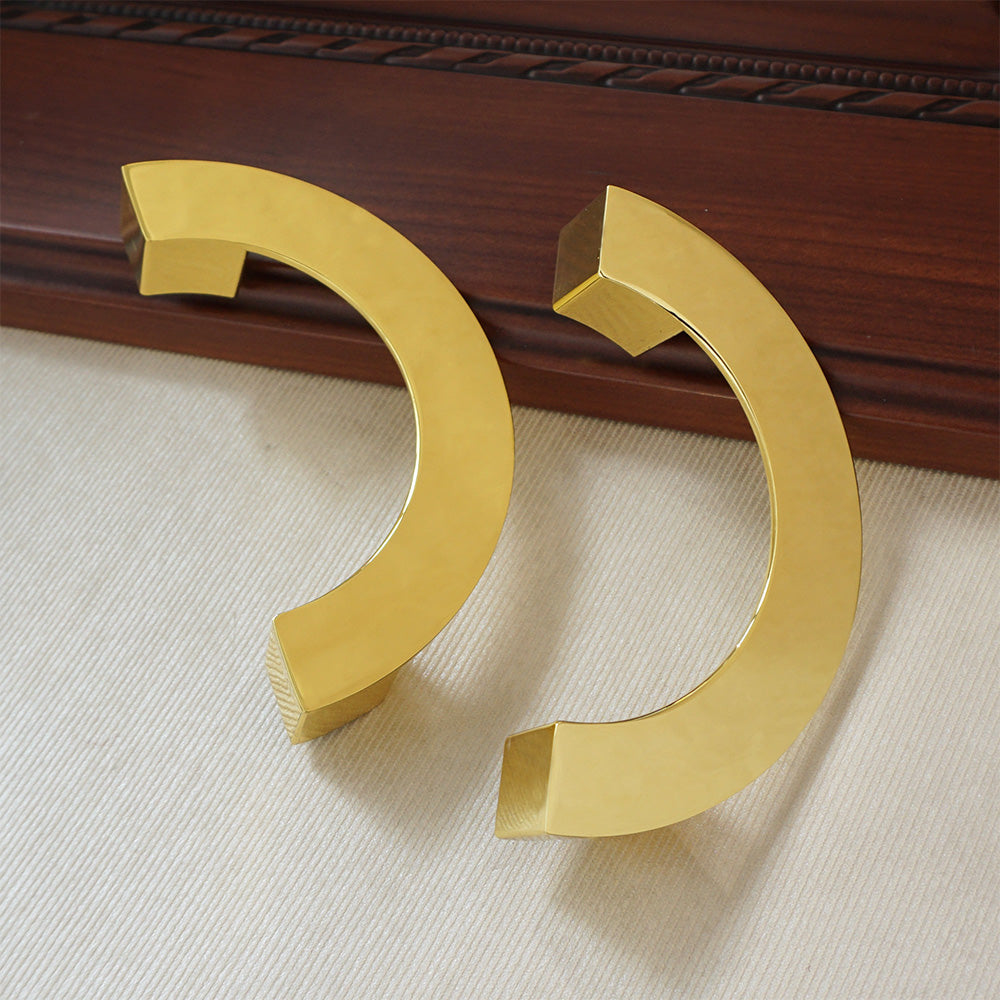 Brushed Brass Half Moon Cabinet Pulls for Double Doors