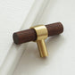 Walnut and Beech Wood Cabinet Pulls with Brass Bases