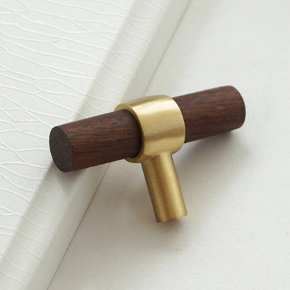 Walnut and Beech Wood Cabinet Pulls with Brass Bases