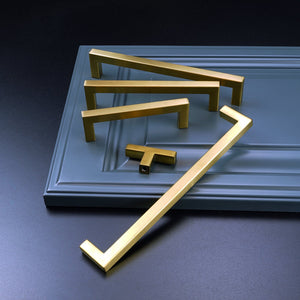 Brushed Brass Square Cabinet Pulls for Kitchen Cabinets & Drawers