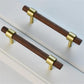 Walnut and Beech Wood Cabinet Pulls with Brass Bases