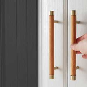 Wood Cabinet Handles with Brushed Brass Ends