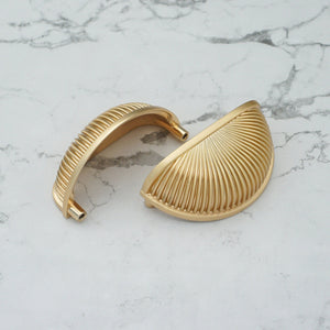 Ribbed Gold Cup Drawer Pulls and Square Cabinet Knobs