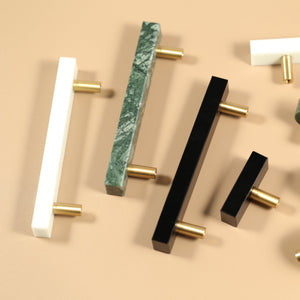 Marble-Look Square Cabinet Pulls and Single-Hole Handles