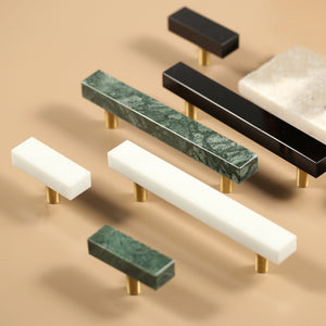 Marble-Look Square Cabinet Pulls and Single-Hole Handles