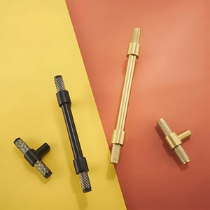 Brass Knurled T-Bar Cabinet Pulls and Drawer Handles