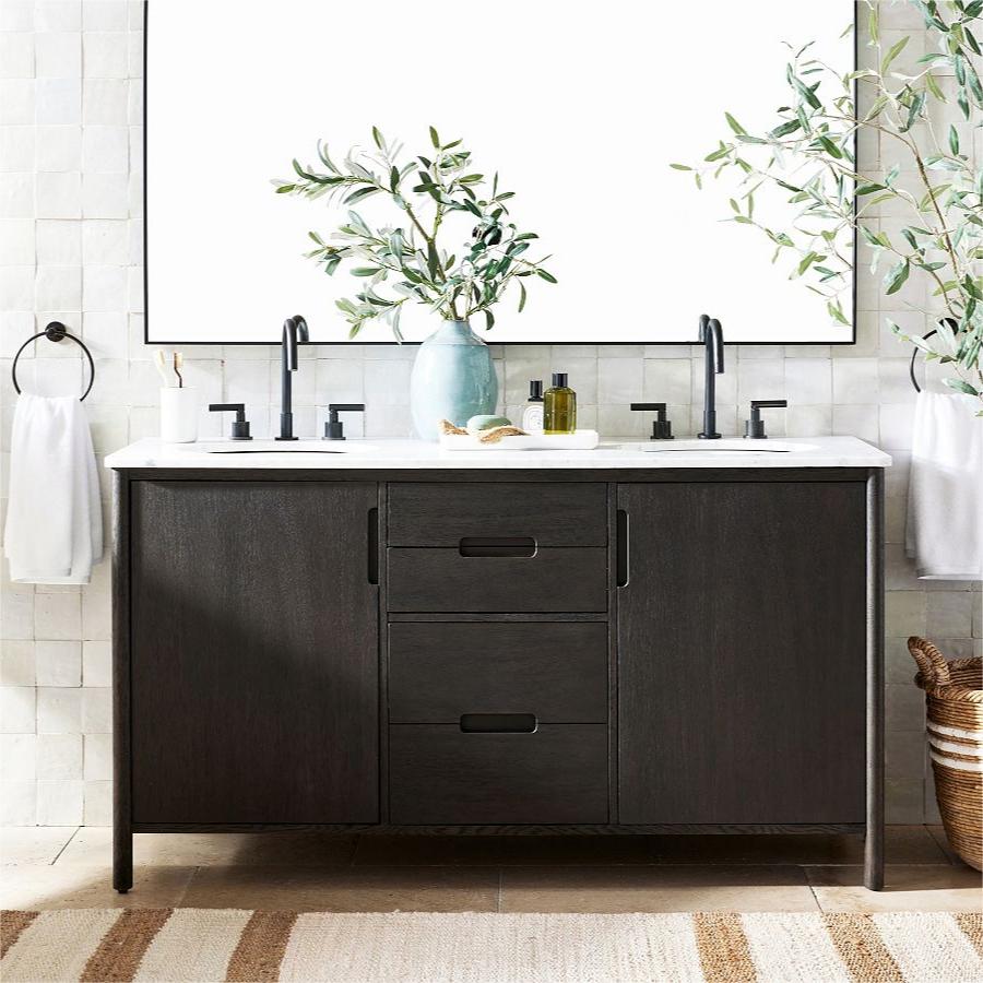 Tivora Minimalist Gooseneck Two-Handle 3-Hole Widespread Bathroom Sink Faucet