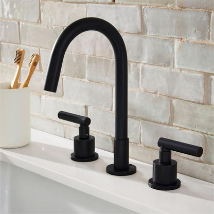 Tivora Minimalist Gooseneck Two-Handle 3-Hole Widespread Bathroom Sink Faucet