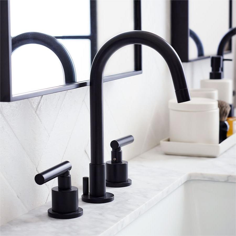 Tivora Minimalist Gooseneck Two-Handle 3-Hole Widespread Bathroom Sink Faucet