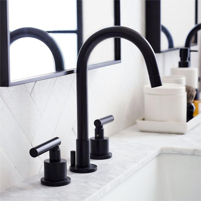 Tivora Minimalist Gooseneck Two-Handle 3-Hole Widespread Bathroom Sink Faucet