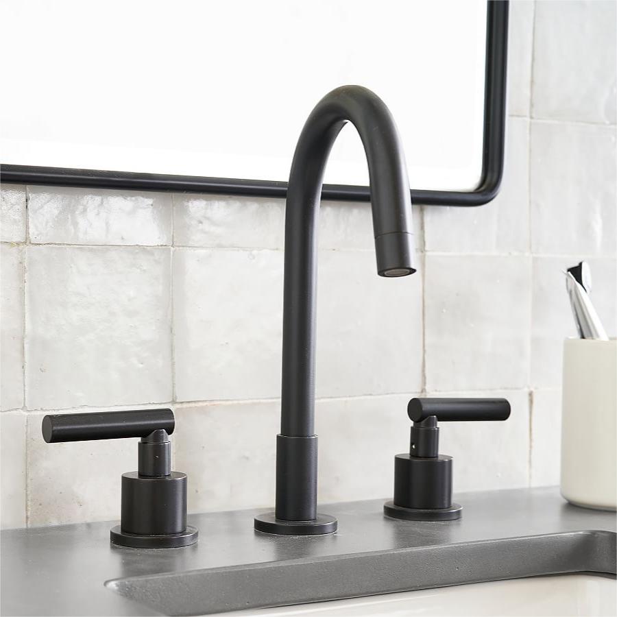 Tivora Minimalist Gooseneck Two-Handle 3-Hole Widespread Bathroom Sink Faucet