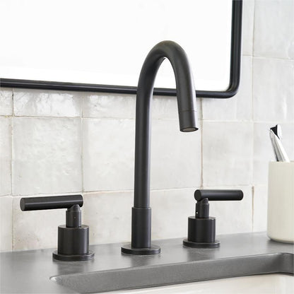 Tivora Minimalist Gooseneck Two-Handle 3-Hole Widespread Bathroom Sink Faucet