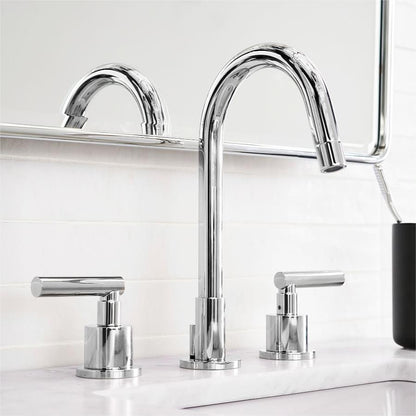 Tivora Minimalist Gooseneck Two-Handle 3-Hole Widespread Bathroom Sink Faucet