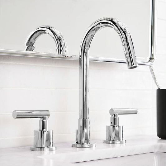 Tivora Minimalist Gooseneck Two-Handle 3-Hole Widespread Bathroom Sink Faucet