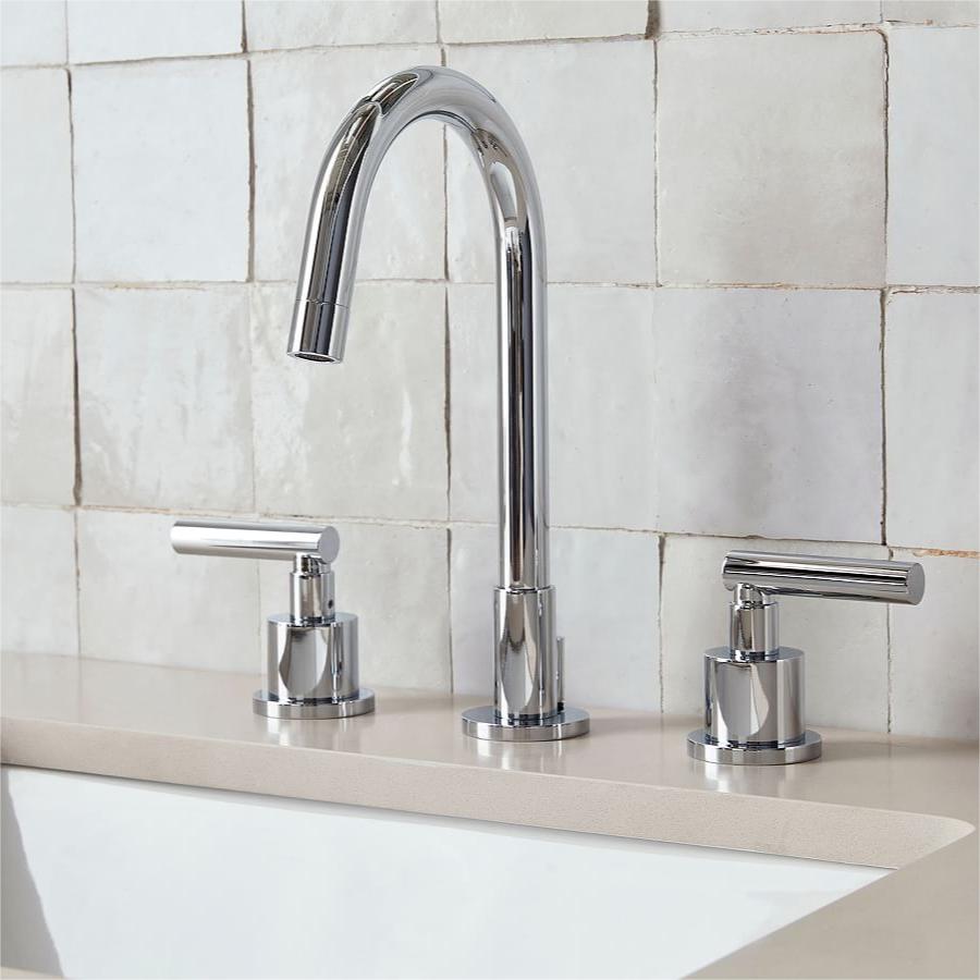Tivora Minimalist Gooseneck Two-Handle 3-Hole Widespread Bathroom Sink Faucet