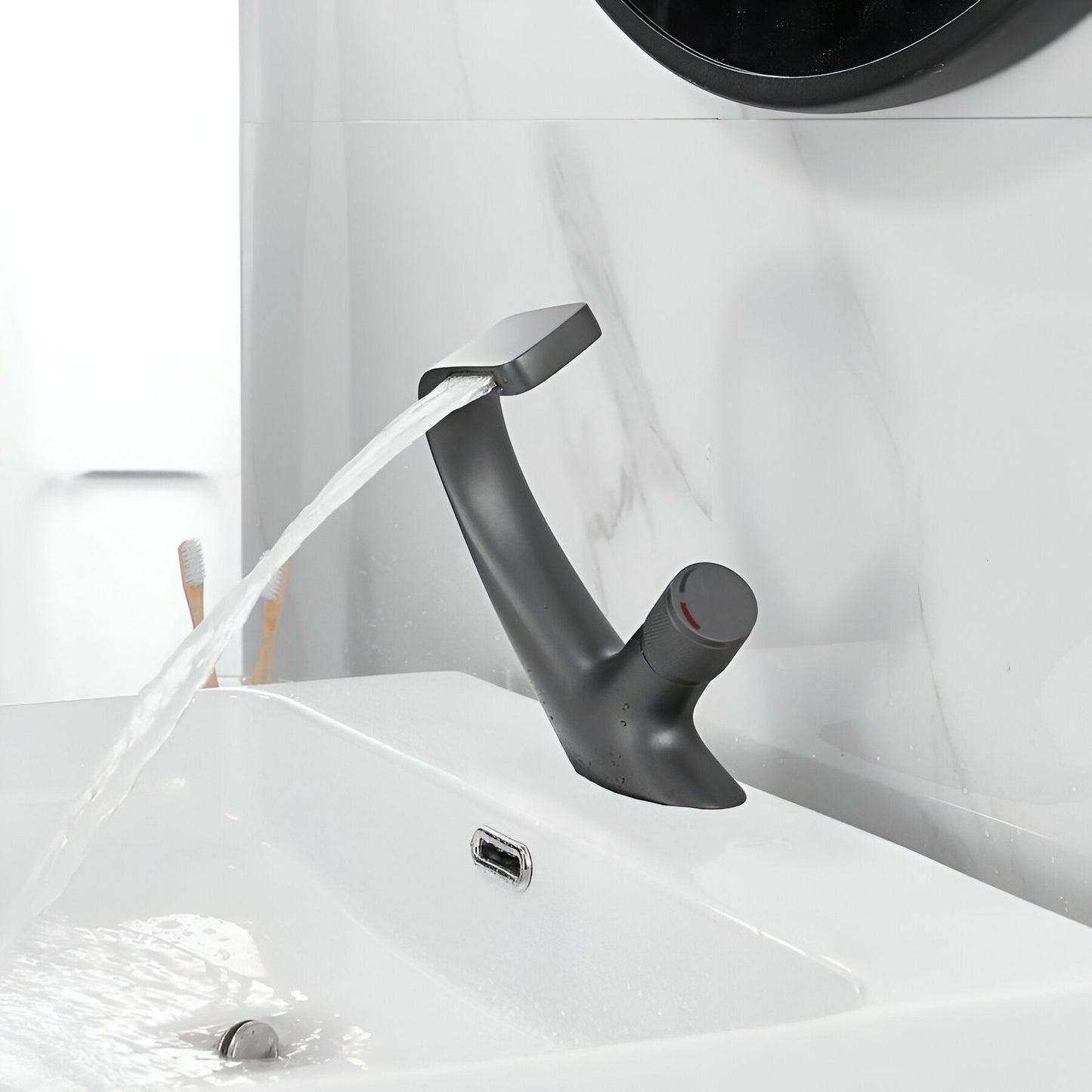 Rivora Modern Waterfall Basin Bathroom Sink Faucet, Single Handle Single Hole