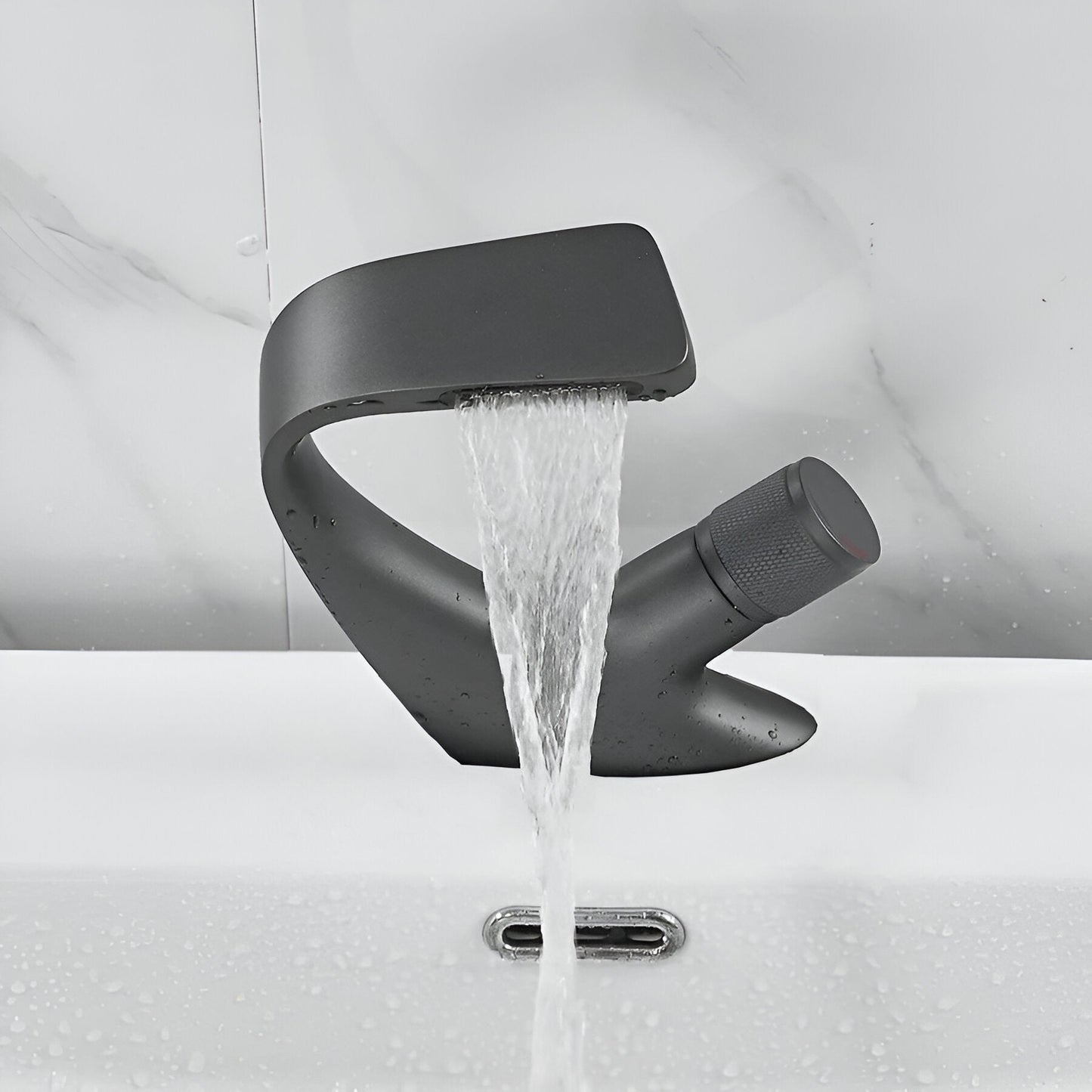Rivora Modern Waterfall Basin Bathroom Sink Faucet, Single Handle Single Hole