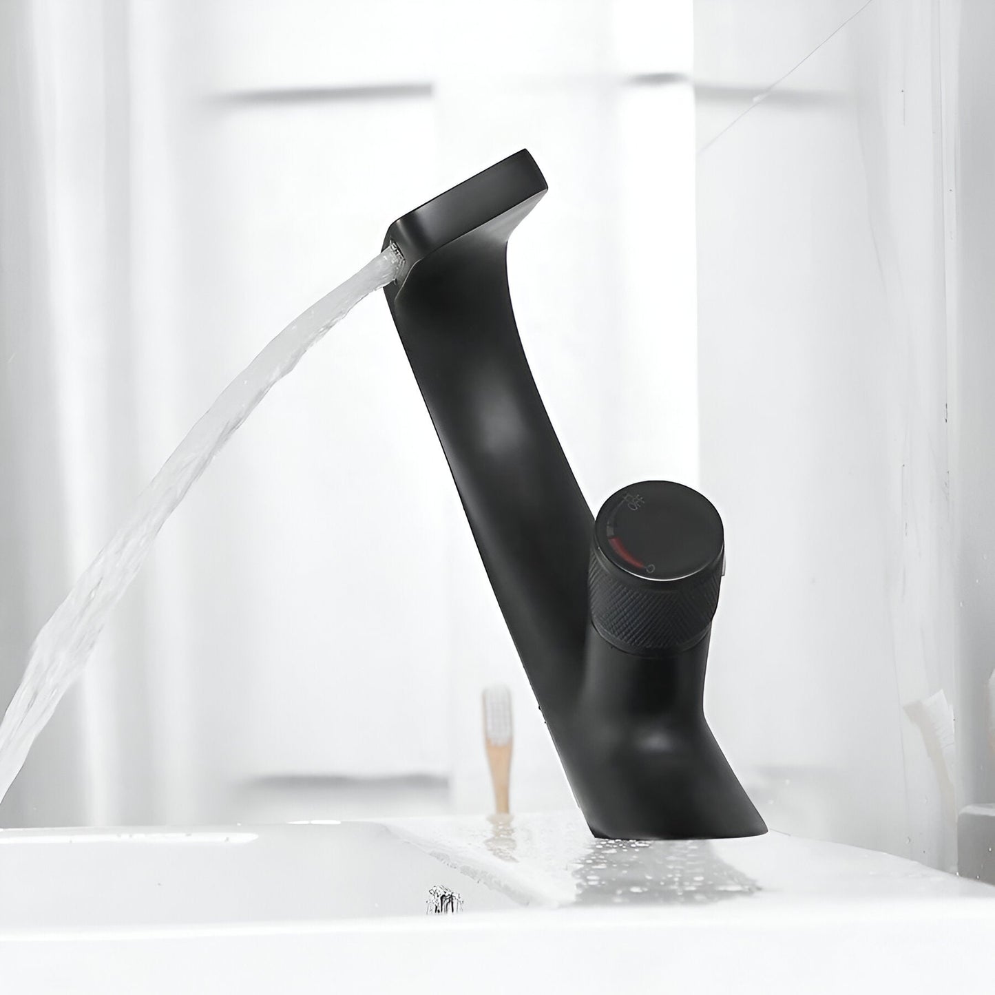 Rivora Modern Waterfall Basin Bathroom Sink Faucet, Single Handle Single Hole