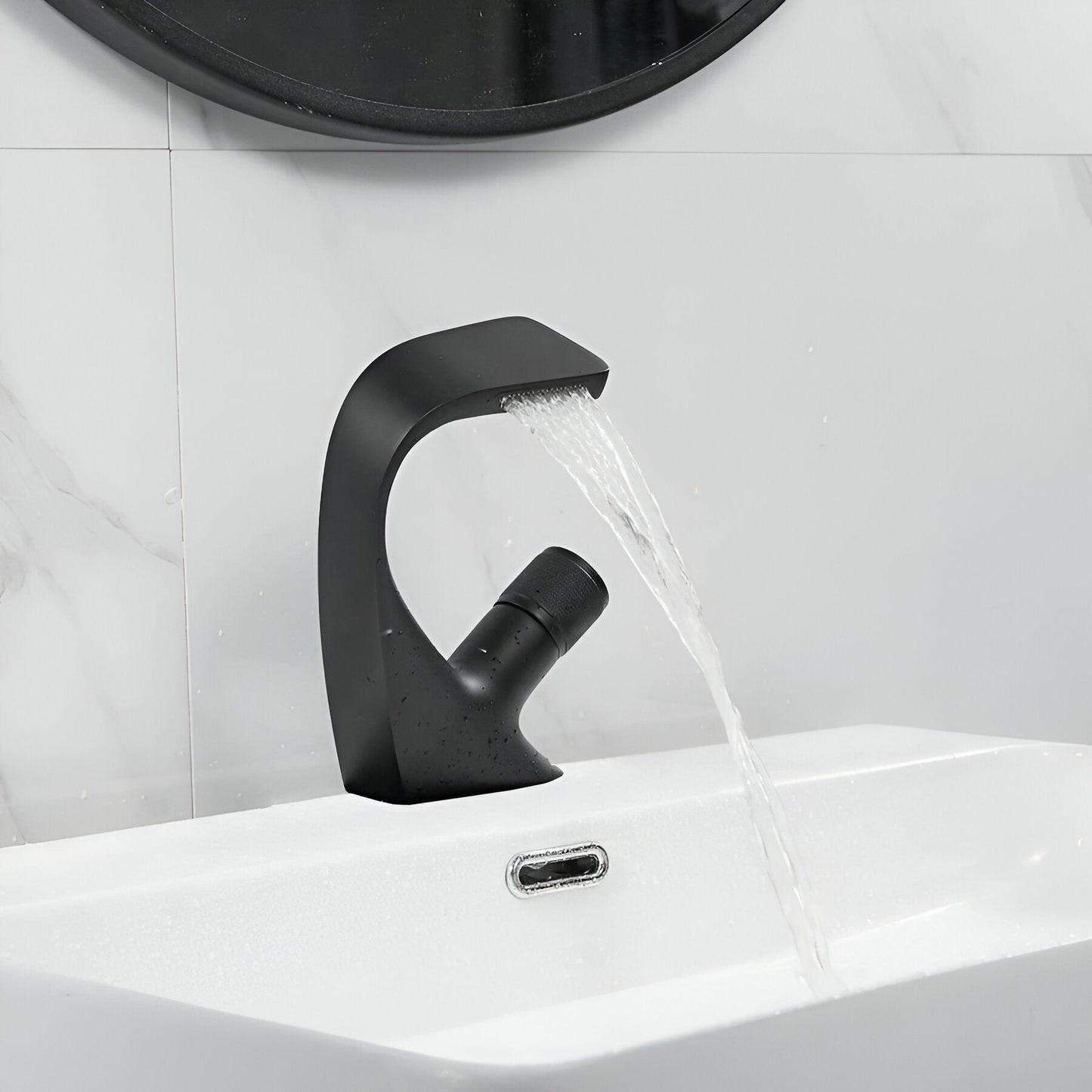 Rivora Modern Waterfall Basin Bathroom Sink Faucet, Single Handle Single Hole