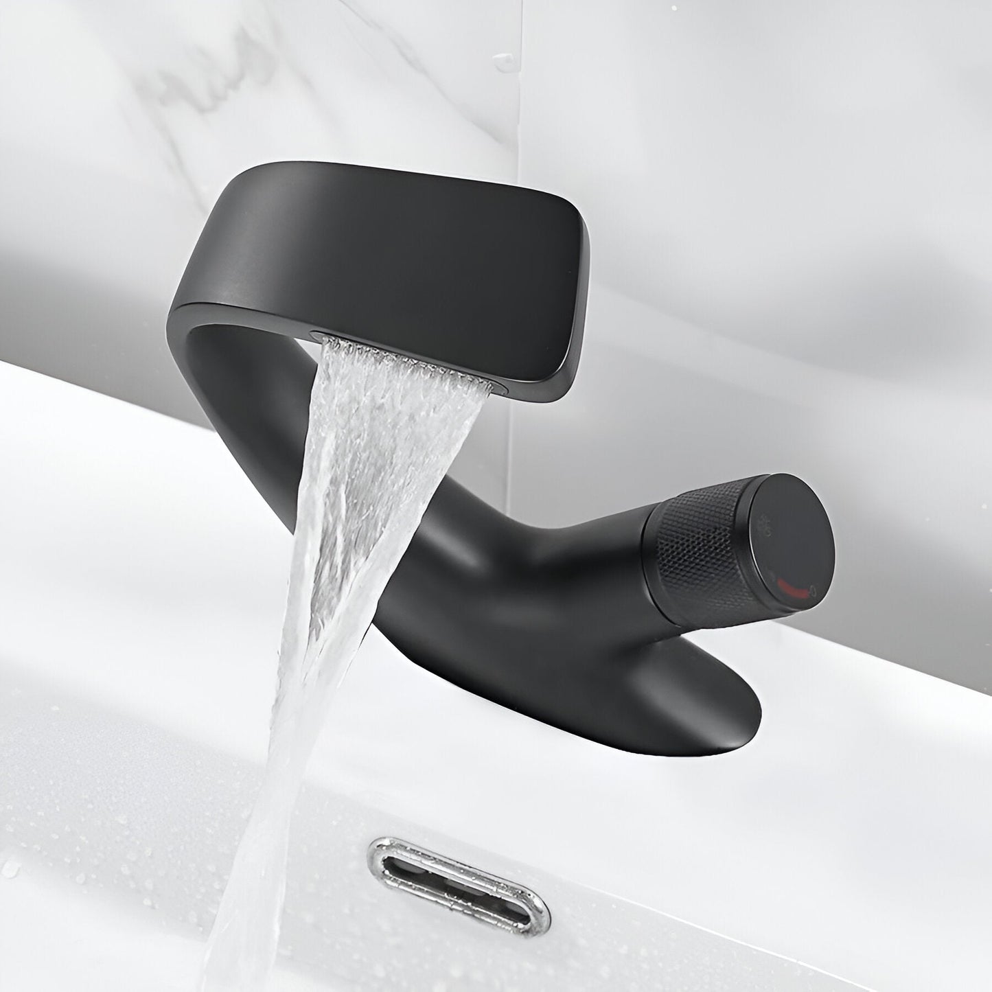 Rivora Modern Waterfall Basin Bathroom Sink Faucet, Single Handle Single Hole