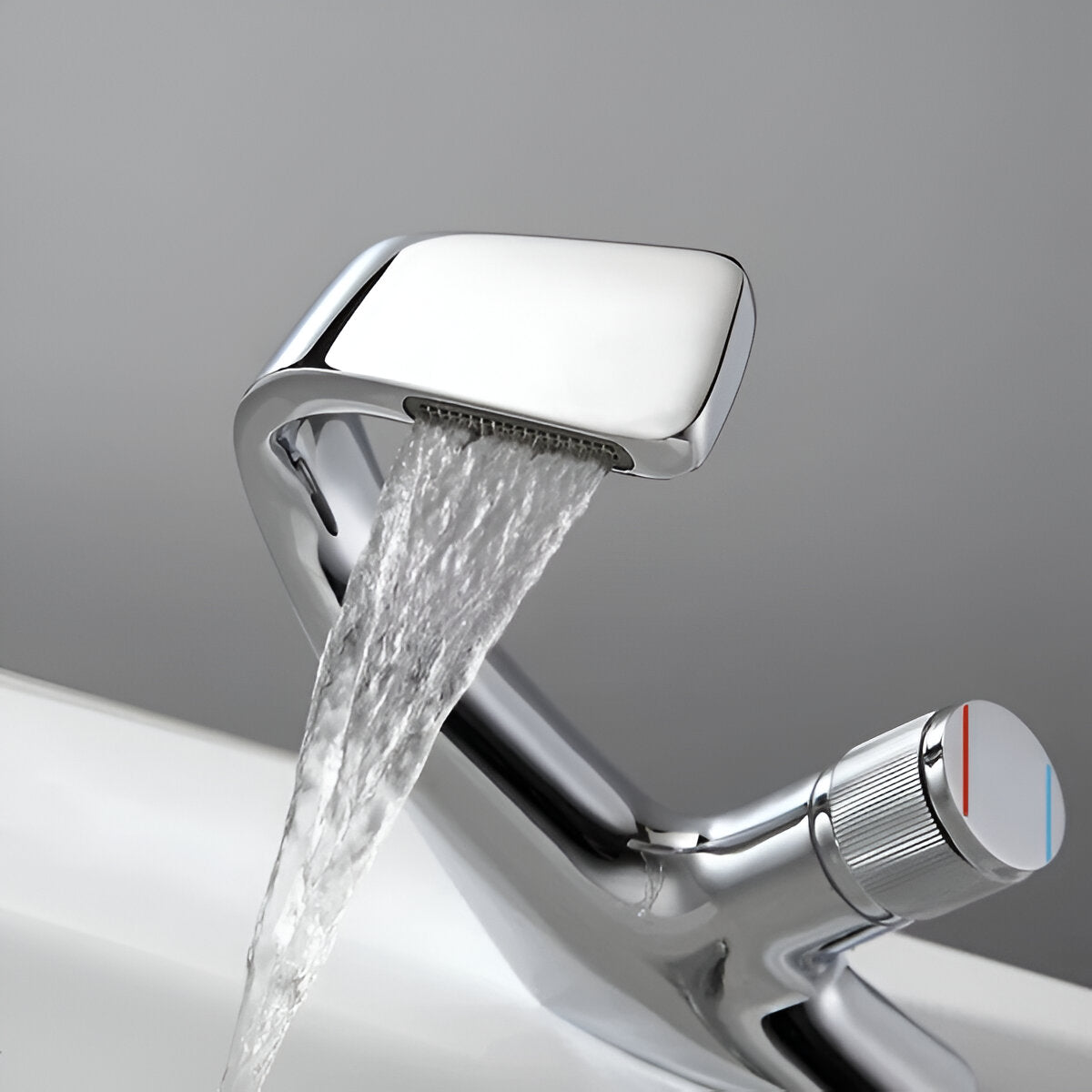 Rivora Modern Waterfall Basin Bathroom Sink Faucet, Single Handle Single Hole
