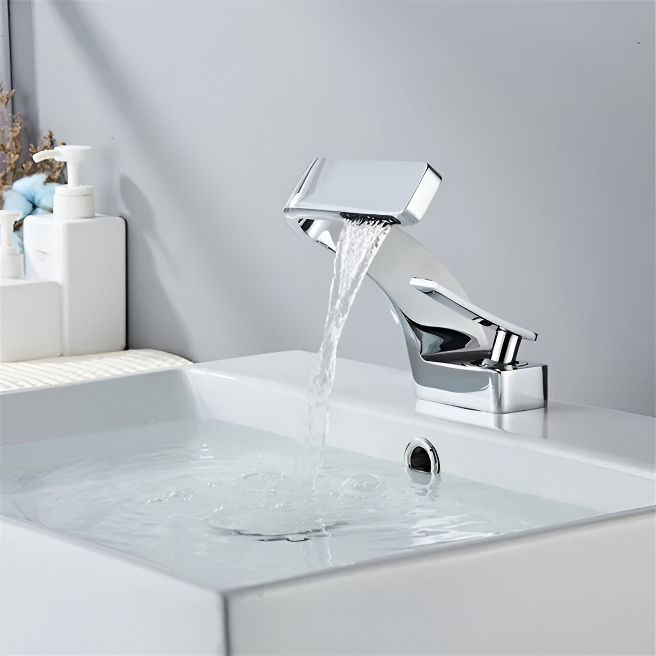 Sereno Waterfall Single Lever Brass Bathroom Sink Faucet, Single Hole Basin Faucet