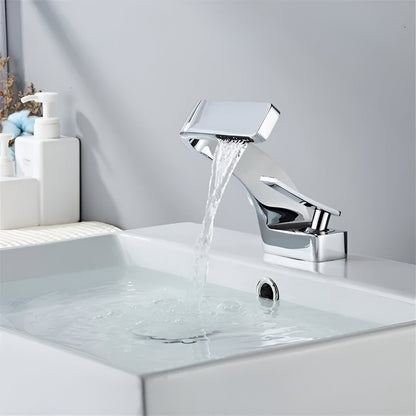 Sereno Waterfall Single Lever Brass Bathroom Sink Faucet, Single Hole Basin Faucet
