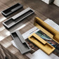 Slotted Recessed Cabinet Pulls in Gold, Black, and Gray