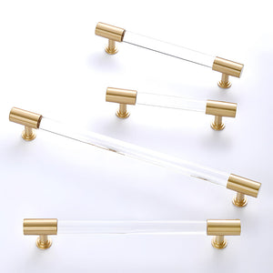 Transparent Acrylic Round Bar Cabinet Handles with Brass Gold Ends