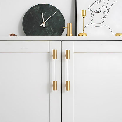 Transparent Acrylic Round Bar Cabinet Handles with Brass Gold Ends