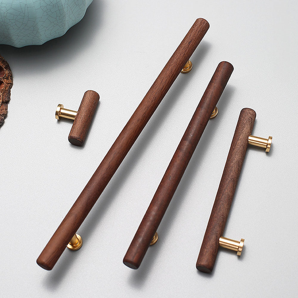 Wood Round Bar Cabinet Pulls and T-Knobs for Wardrobes