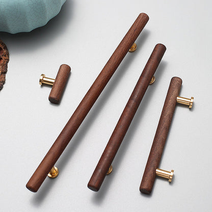 Wood Round Bar Cabinet Pulls and T-Knobs for Wardrobes