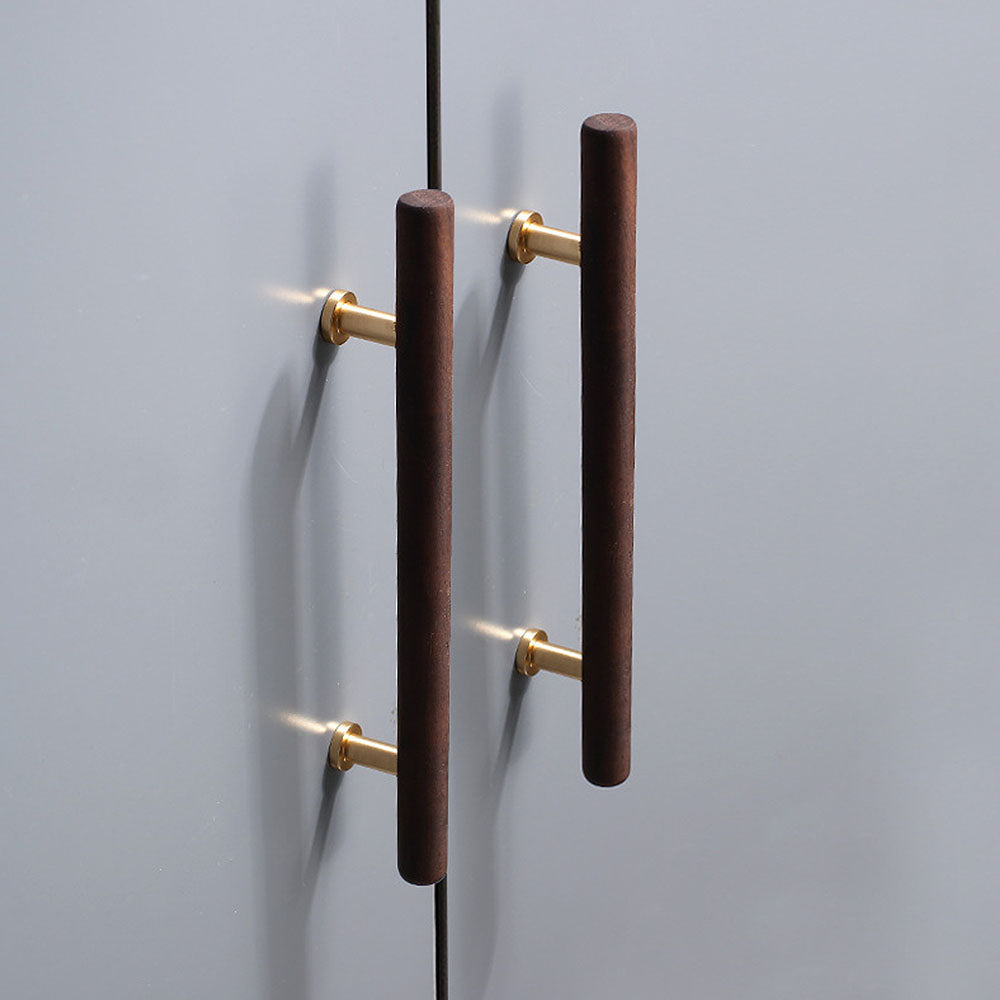 Wood Round Bar Cabinet Pulls and T-Knobs for Wardrobes