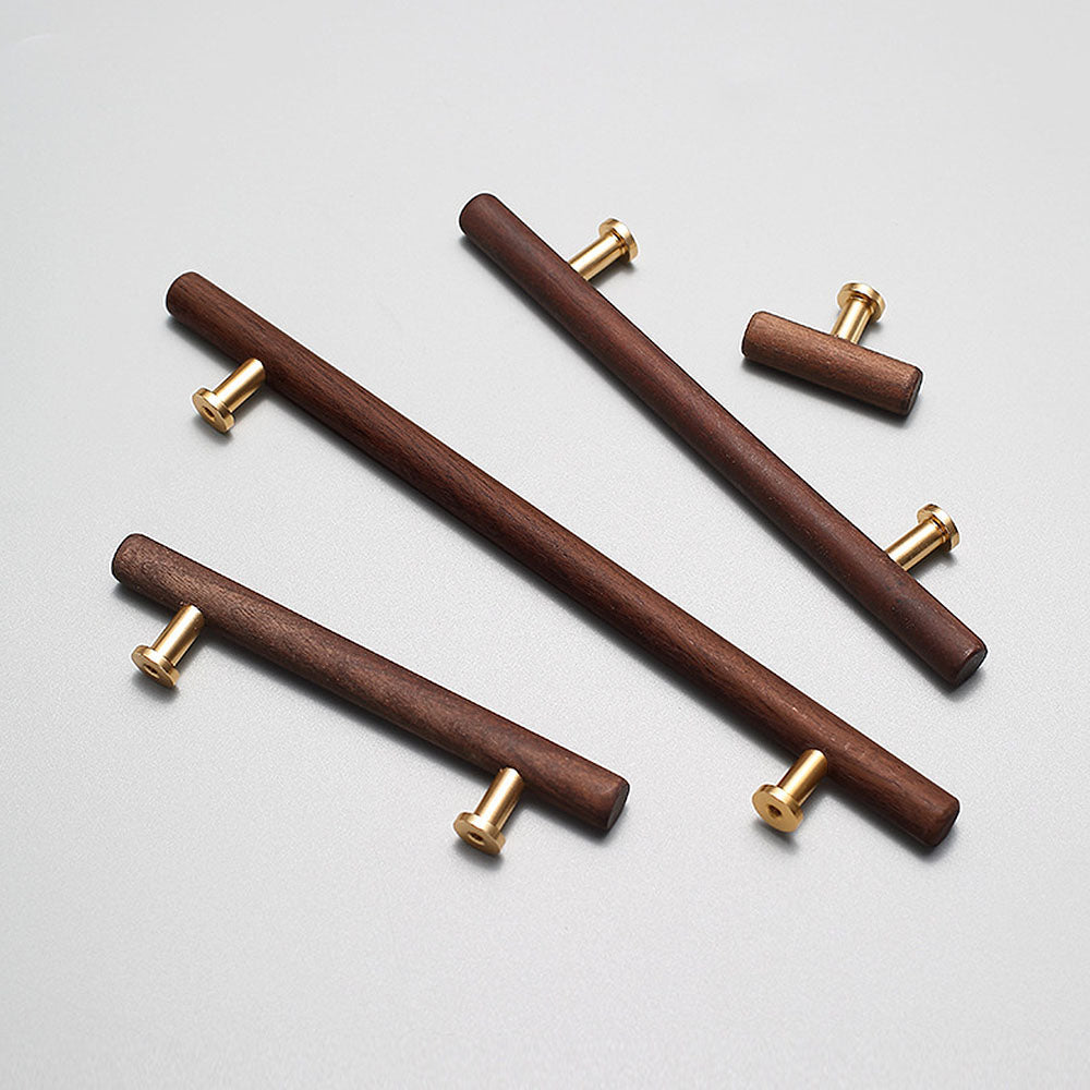 Wood Round Bar Cabinet Pulls and T-Knobs for Wardrobes